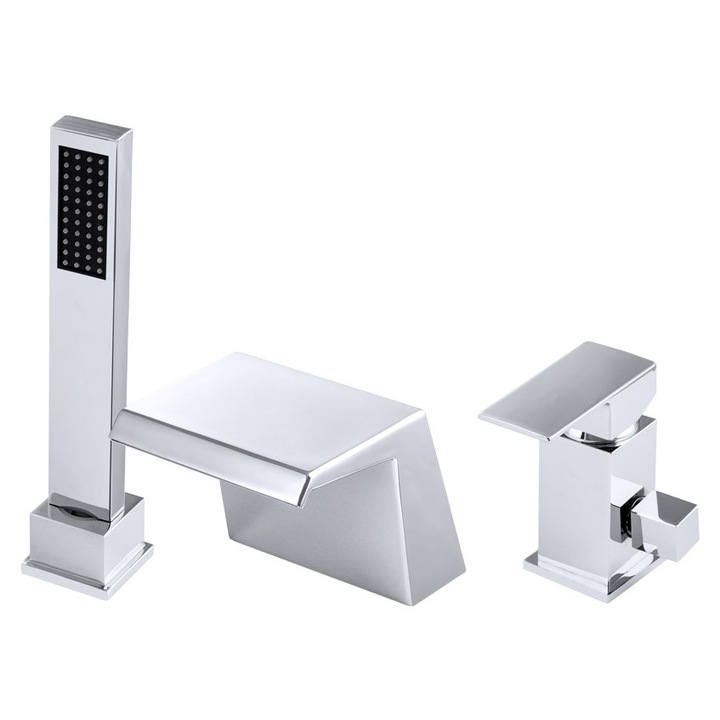 Baterie Cada Naro, Crom, Cascada Cu 3 Orificii, Din Alama, Cartus Ceramic, Lungime Pipa 11 Cm, Para De Dus Si Mixer Incluse, Racorduri Si Elemente De Fixare Incluse, Ideala Pentru Bai Moderne