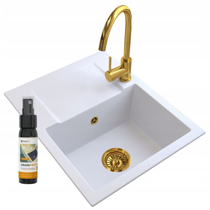 Bateria De Bucatarie, Granitan, Top, Un Compartiment, Cu Suport Pentru Vase, Posibilitate De Gaurire, Sifon Manual, Impregnant Graniprotect, Posibilitate De Conectare La Masina De Spalat/Masina De Spalat Vase, Negru