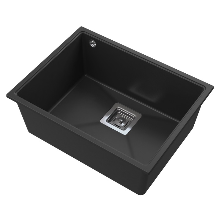 Pachet Chiuveta, Granitan, Napo55, 550x420x225 mm, Negru, Unicameral, Sifon Cu Evacuare Patrata, Material 80% Granit, 20% Rasina Poliester-Acrilica, Posibilitate De Incorporare In Dulap De 60 cm