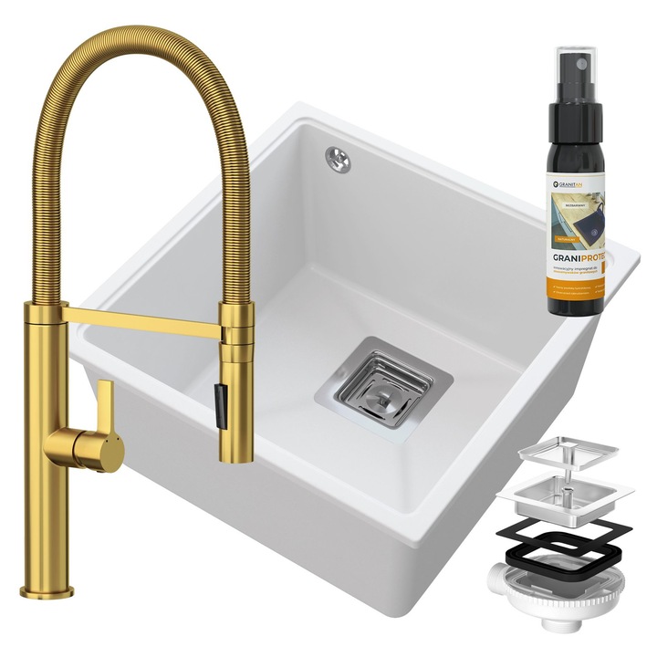 Комплект сифон Napo, кран гранит, мивка под плот