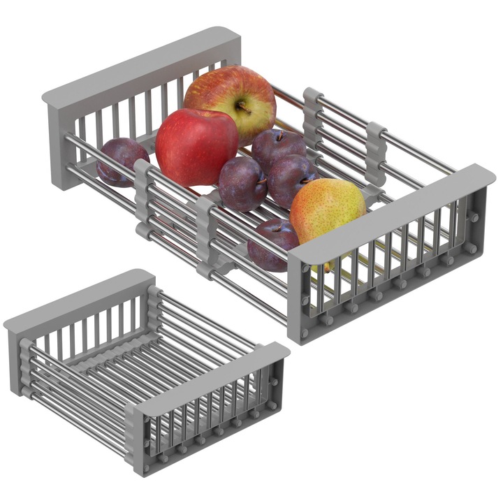 Scurgator Chiuveta, Granitan, Cos Reglabil Otel 24,8–42,5 cm, Constructie Stabil Si Durabil Din Otel Inoxidabil Si PVC, Ideal Pentru Uscat Vase Si Legume, Potrivire Usoara La Majoritatea Chiuvetelor, Gri