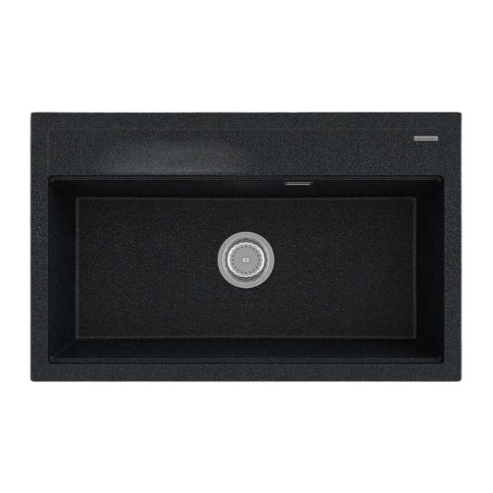 Pachet chiuveta bucatarie Asti + Baterie Vegas, Granitan, Compozit granit, 805x505 mm, Adancime 210 mm, Montare pe blat, Negru cu pete albe