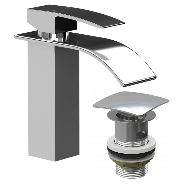 Смесител за ниска мивка Elva chrome + click clack square zp