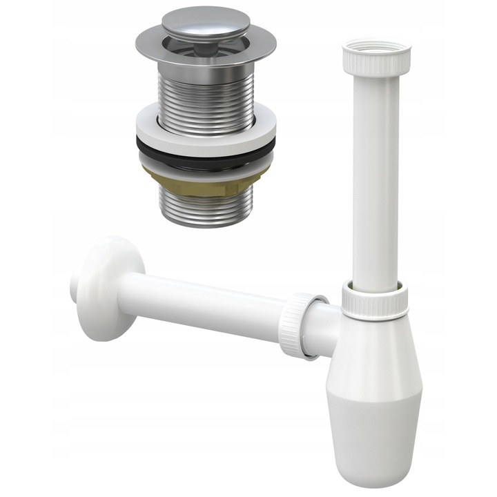 Dop click-clack + sifon pentru chiuveta, GRANITAN, Argintiu/Alb