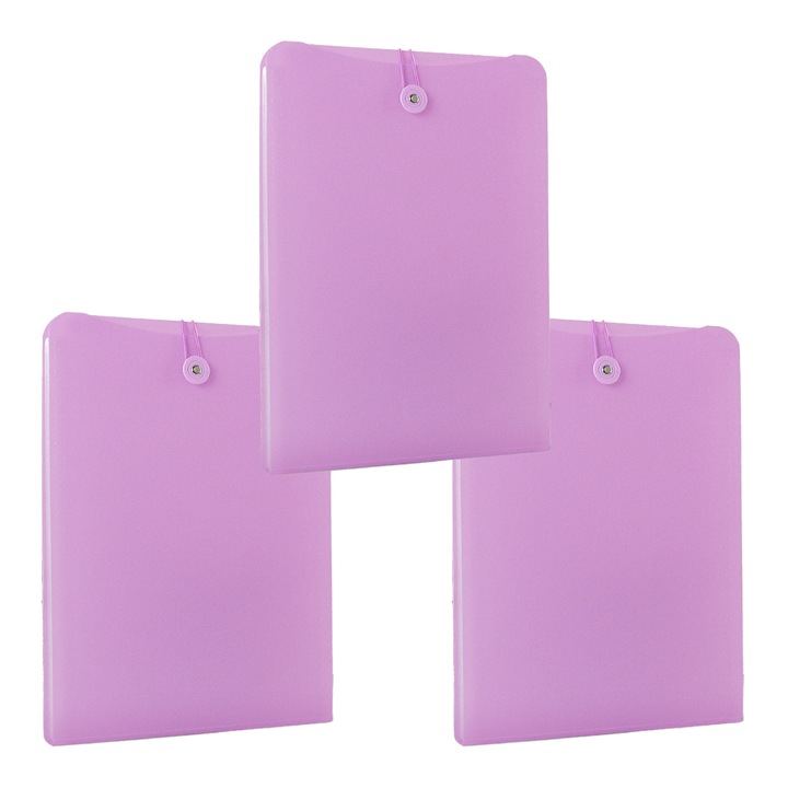 Set 3 suporturi documente, Plastic durabil, Impermeabil, Inchidere elastica si buton