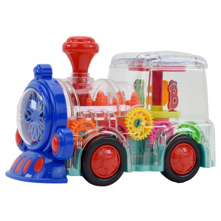 Jucarie interactiva, trenulet cu locomotiva, se plimba, se joaca, multicolora