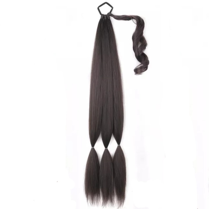 Extensie de par tip coada impletita - ponytail, 86 cm, negru natural, Cynos