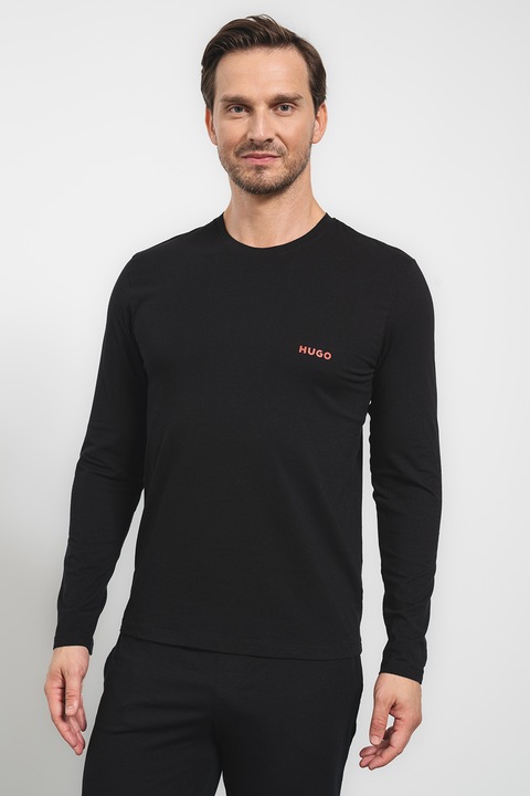 HUGO, Bluza de pijama cu decolteu la baza gatului, Negru, L