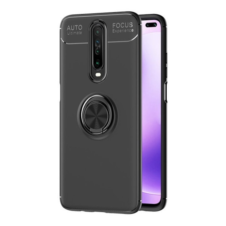 Xiaomi Redmi K30 / K30 5G Szilikon telefonvédő (asztali tartó funkció, telefontartó gyűrű, 360°-ban forgatható, beépített fémlemez) FEKETE