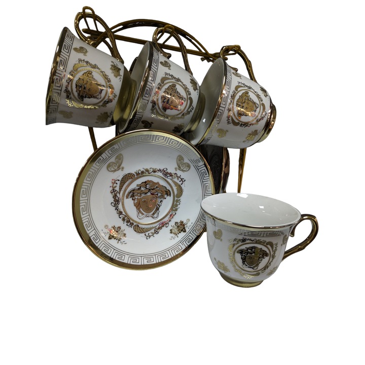 Kávé és tea felszolgálás Gerdani BG, 6 csésze, tányérok, állvány, Arany