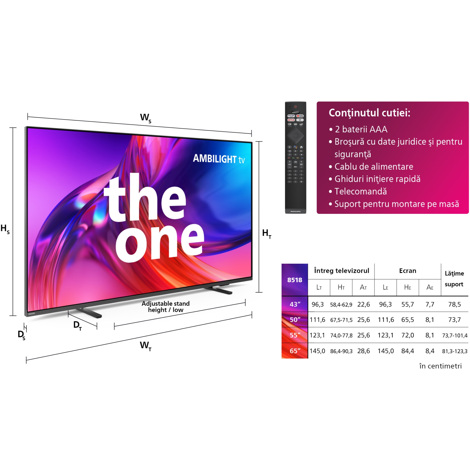 Televizor Philips AMBILIGHT tv LED 43PUS8518, 108 cm, Google TV, 4K Ultra HD, Clasa F