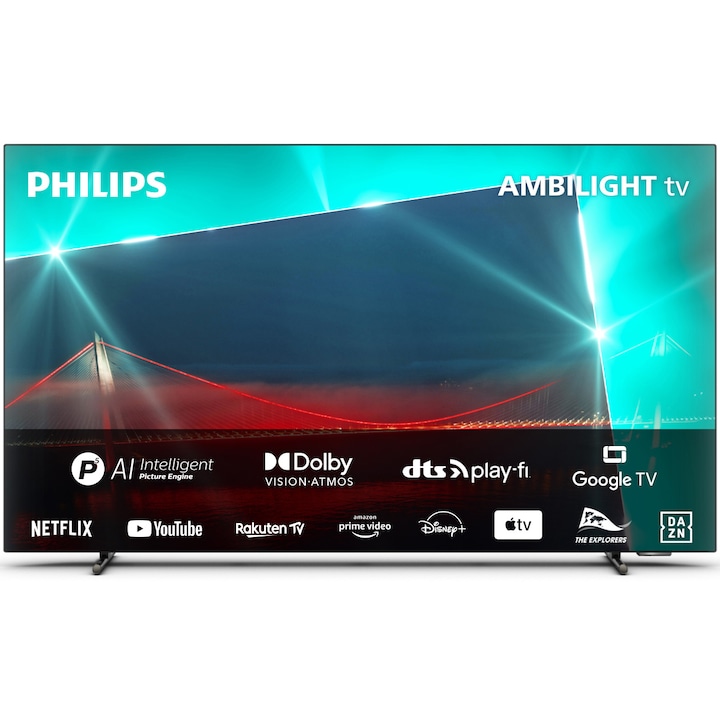Philips 65OLED718 OLED Televízió, UHD 4K, 120Hz, Ambilight, Google TV, 164cm, Dolby Vision&Atmos, HDR10+, VRR, Freesync, G-Sync