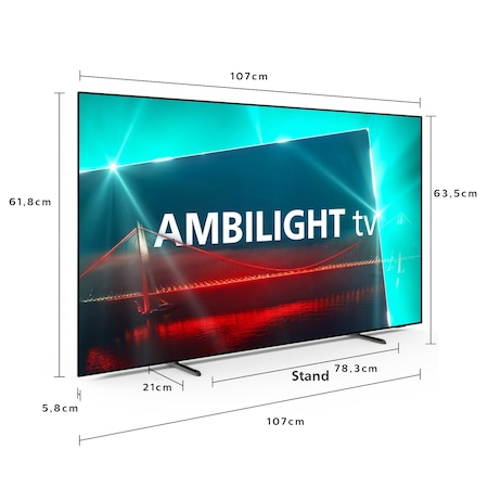 Телевизор Philips AMBILIGHT tv OLED 48OLED718, 48" (121 см), Google TV, 4K Ultra HD, 100 Hz, Клас G (Модел 2023)