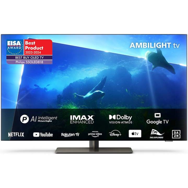 Телевизор Philips AMBILIGHT tv OLED 55OLED818, 55" (139 см), Google TV, 4K Ultra HD, 100 Hz, Клас G (Модел 2023)