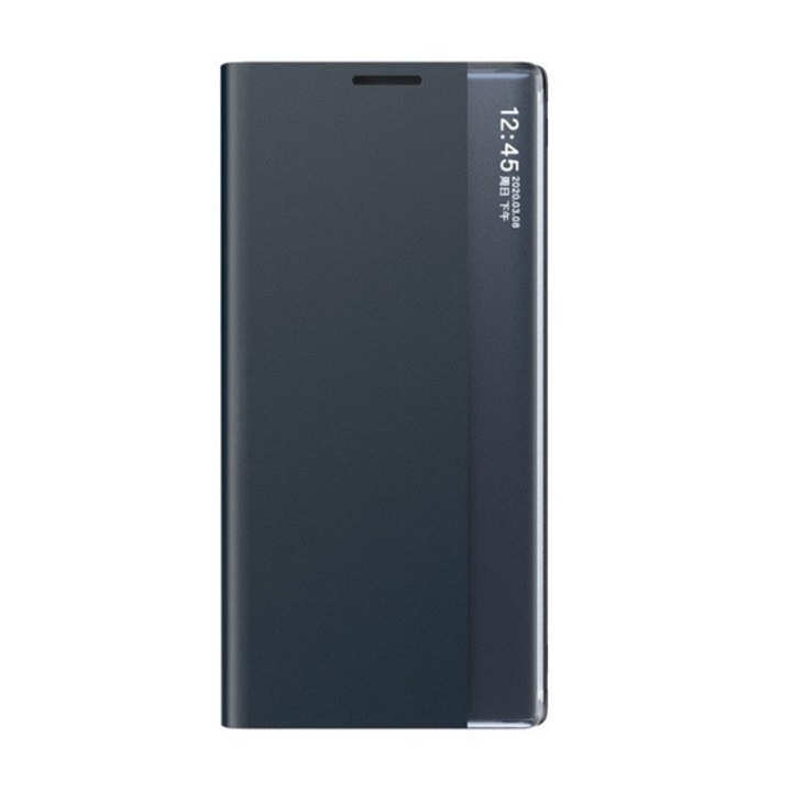 Samsung Galaxy A14 5G (SM-A146), Samsung Galaxy A14 4G (SM-A145) Tok álló, bőr hatású (FLIP, oldalra nyíló, asztali tartó funkció, hívószámkijelzés, View Window) SÖTÉTKÉK