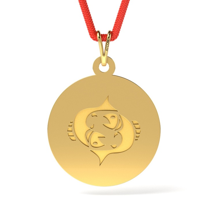 Висулка от жълто злато с шнур с мотив Риби