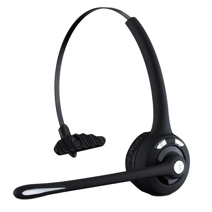 Моно Bluetooth слушалки за глава, Vaxiuja, С микрофон, Bluetooth 5.0, 4 пъти анти-шум, Пластмасов материал, Черен