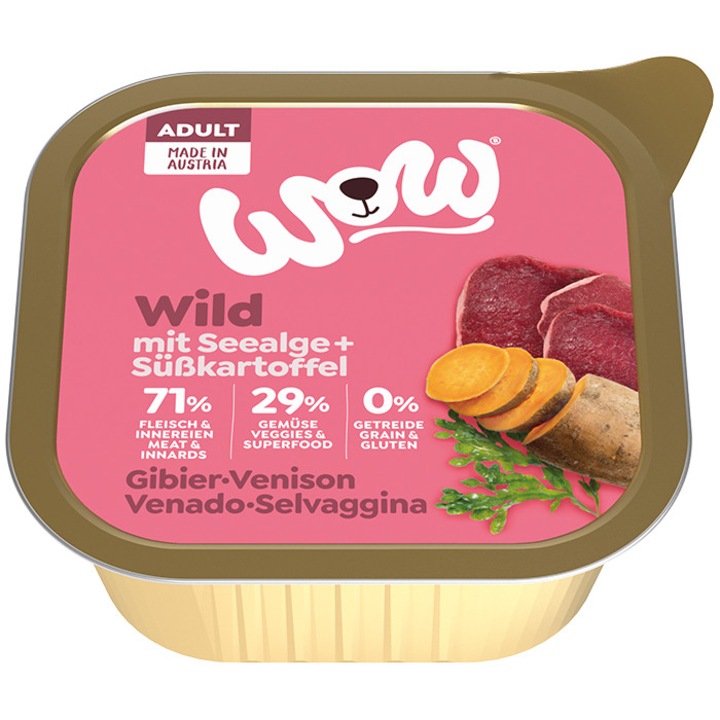 Hrana Umeda pentru Caini Adulti, WOW, Vanat, Cartofi Dulci, Alge Marine, 150g