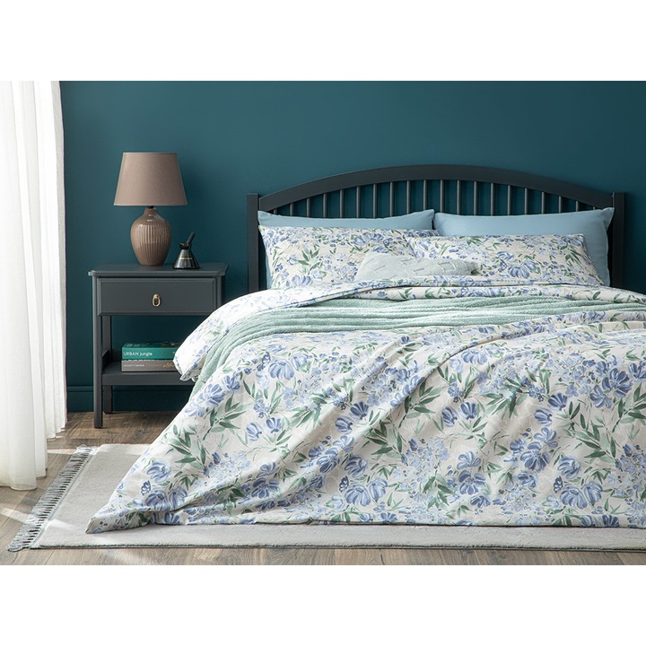 Set complet lenjerie de pat, English Home, 160x220 cm, 65% bumbac, 35% poliester, Albastru