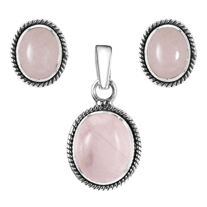 Set argint Cadou Pentru Ea cu piatra cuart roz