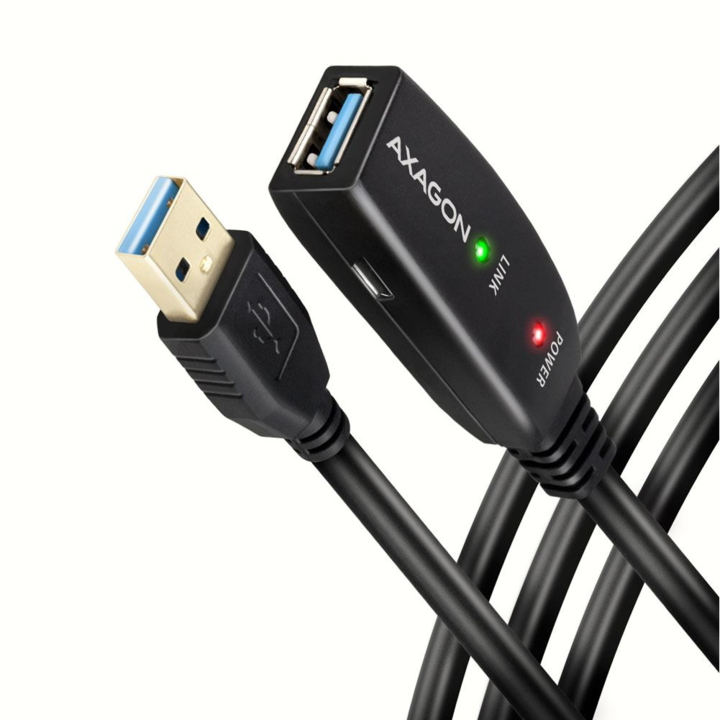 Cablu AXAGON ADR-305, USB 3.0, prelungitor 5m, activ, USB-A tata, USB-A mama, negru