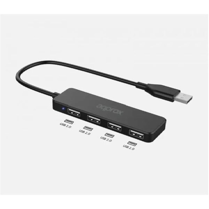 Хъб APPROX, 4 порта USB 2.0, Черен
