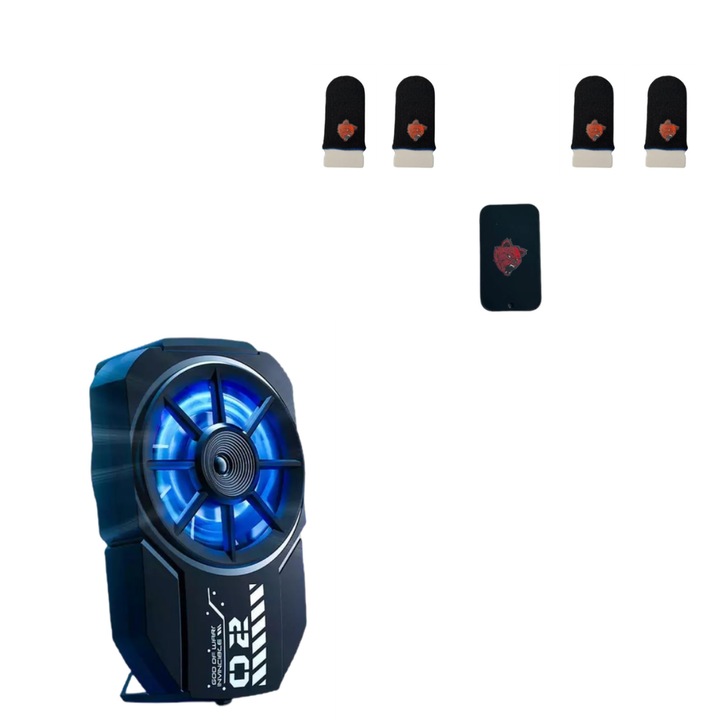 ProGames PRO пакет 1x охладител за телефон FLA2 и 4x ръкавици за игри Angry Bear blue v6 и метална кутия за съхранение Pubg Fortnite Call of duty