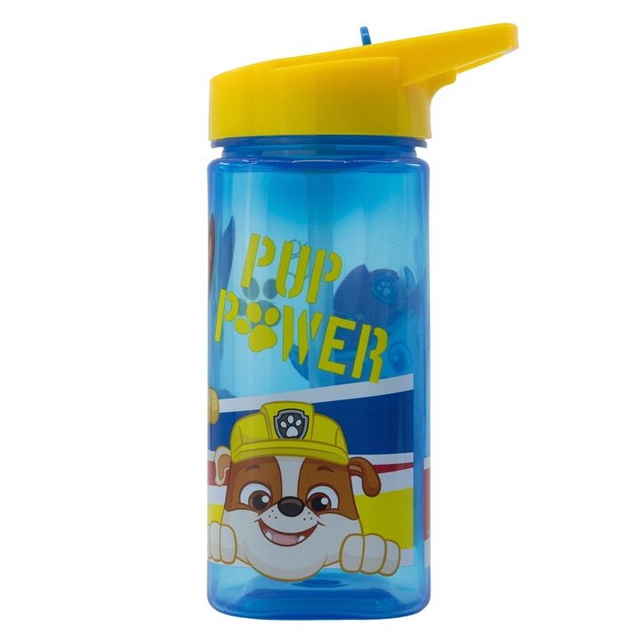 Пластмасова бутилка за многократна употреба със сламка, Paw Patrol Pup Power 530 мл, Син