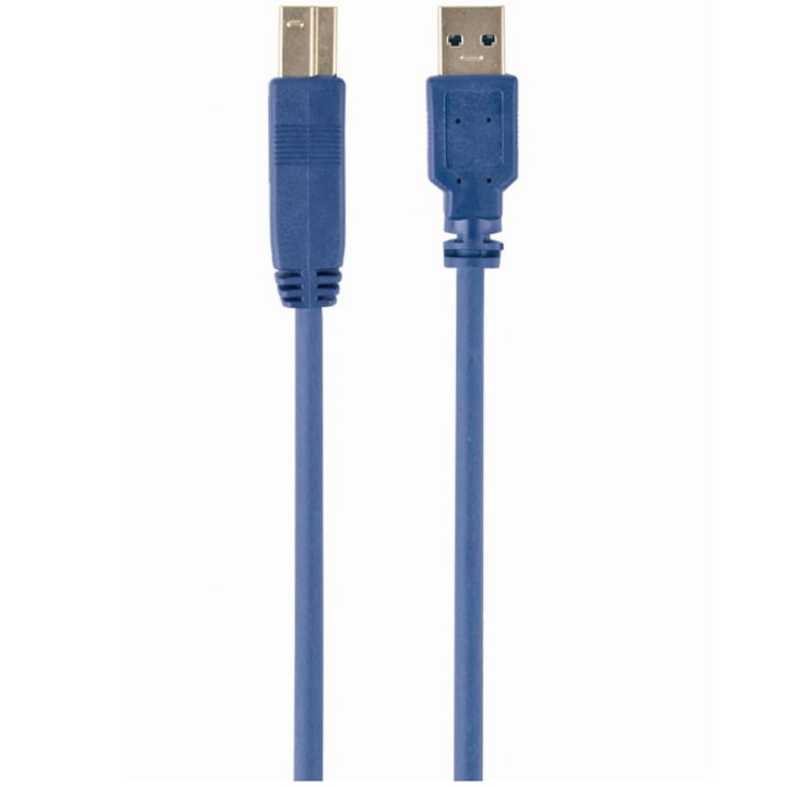 Cablu USB Gembird pentru imprimanta, USB-A 3.0 la USB-B 3.0 1.8m, conectori auriti, Albastru, CCP-USB3-AMBM-6