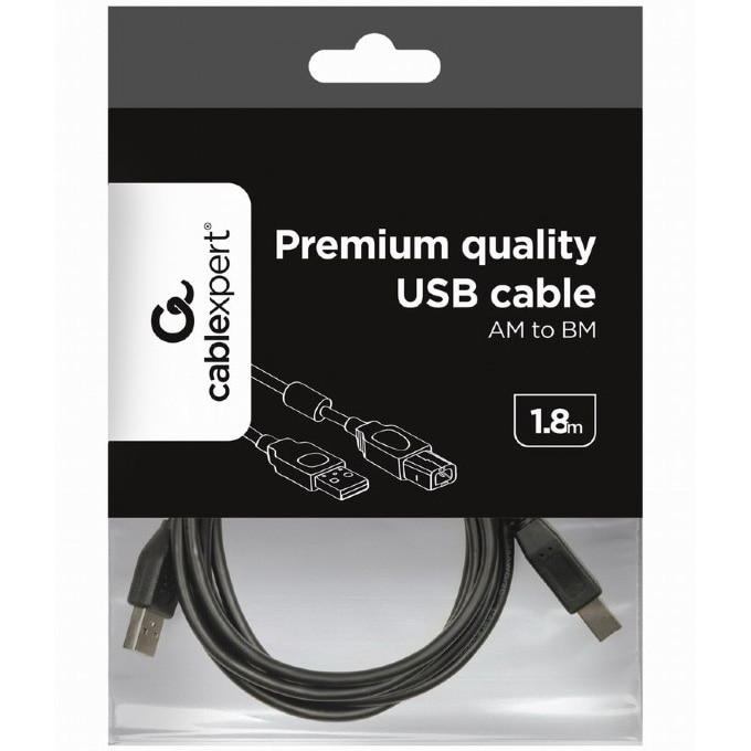 Кабел USB Gembird, За принтер, USB-A 2.0 към USB-B 2.0, 1,8 м, Премиум ...