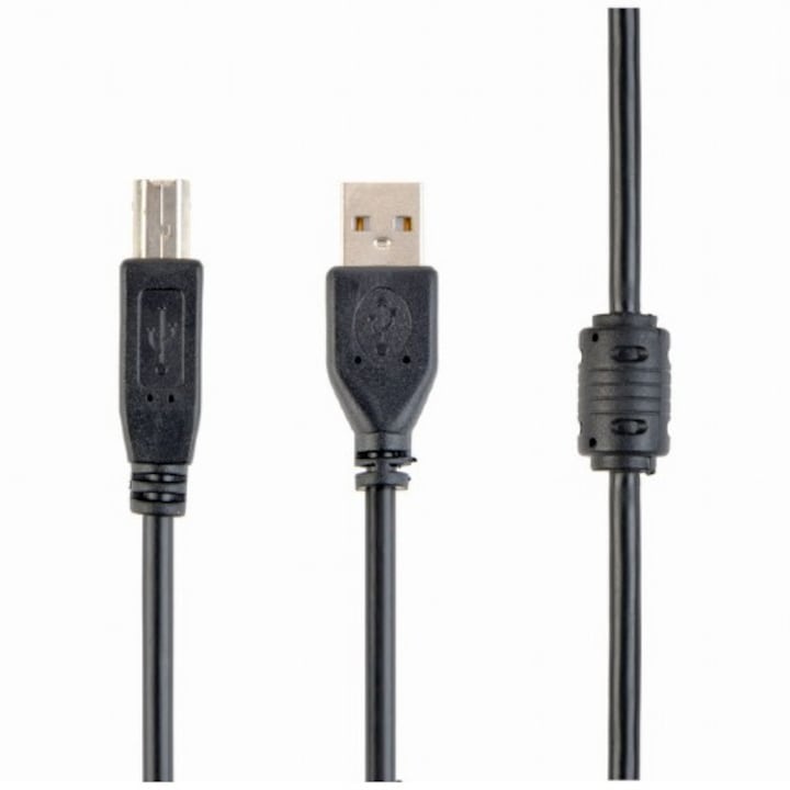 Cablu USB Gembird pentru imprimanta, USB-A 2.0 la USB-B 2.0, 3m, premium, conectori auriti, Negru, CCF-USB2-AMBM-10