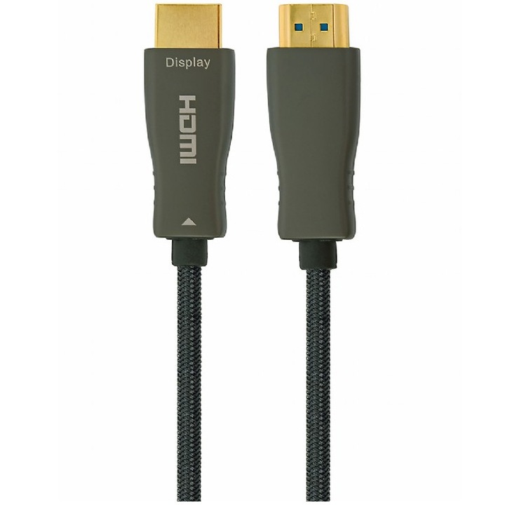 Видео кабел Gembird, HDMI към HDMI, 30 м, AOC premium (Active Optical Cable), Позлатени конектори, Максимална разделителна способност 4K при 60 Hz, Черен, CCBP-HDMI-AOC-30M