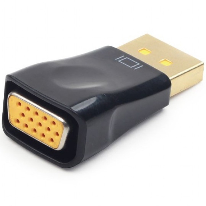 Видео адаптер Gembird, DisplayPort (T) към VGA (M), Mаксимална разделителна способност 1920 x 1200 при 60 Hz, Черен, A-DPM-VGAF-01