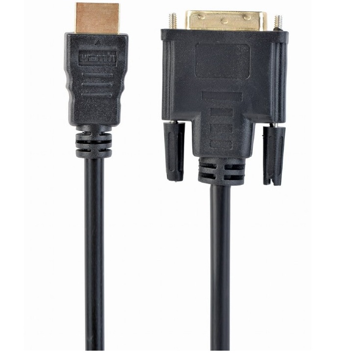 Cablu video Gembird HDMI (T) la DVI-D SL (T), 0.5m, conectori auriti, Negru, CC-HDMI-DVI-0.5M