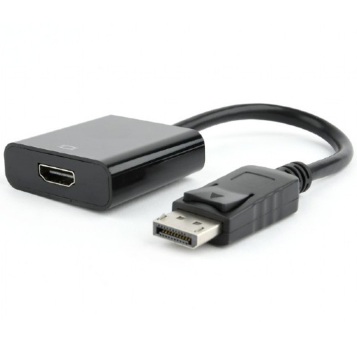 Видео кабел Gembird DisplayPort (T) към HDMI (M), 10 см, Максимална Full HD резолюция на 60 Hz, Черен, AB-DPM-HDMIF-002