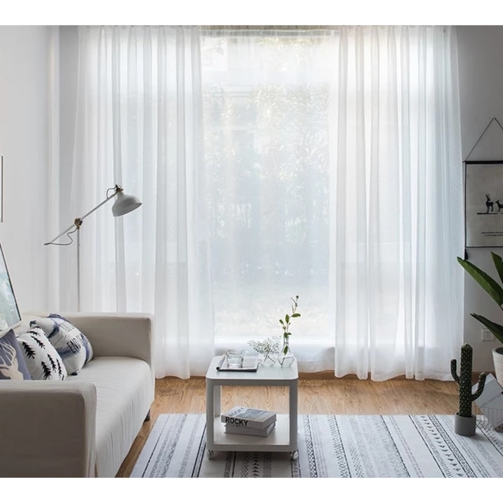 Perdea Triplu Voal Seredesign culoare alb, confectionata cu rejansa sina sau galerie, carlige sina, fir cu plumb, L 600 cm x H 255 cm