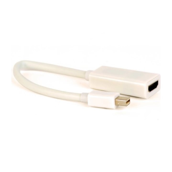 Видео кабел Gembird Mini-DisplayPort (T) към HDMI (M), 10 см, Максимална Full HD резолюция на 60 Hz, Бял, A-mDPM-HDMIF-02-W