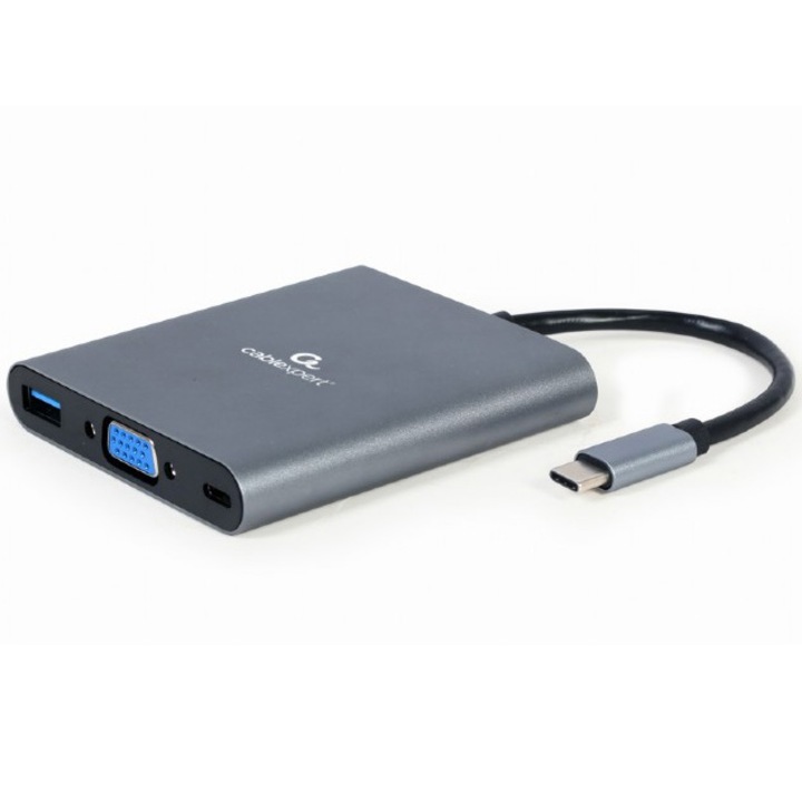 Докинг станция Gembird 6-in-1, USB-C x 1, USB-A 3.1 x 1, HDMI x 1, VGA x 1, PD 60 W, SD и microSD, Аудио, Сребрист, A-CM-COMBO6-01