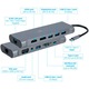 Докинг станция Gembird 8-in-1, USB-C, USB-A 3.1 x 4, HDMI x 1, DP x 1, VGA x 1, RJ45 x 1, PD 60 W, SD, microSD, Аудио, Сребрист, A- CM-COMBO8-01