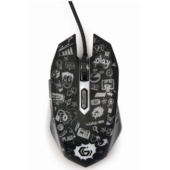 Mouse gaming, Gembird 3600 dpi, iluminare, 1.5m, Negru, MUS-6B-GRAFIX-01