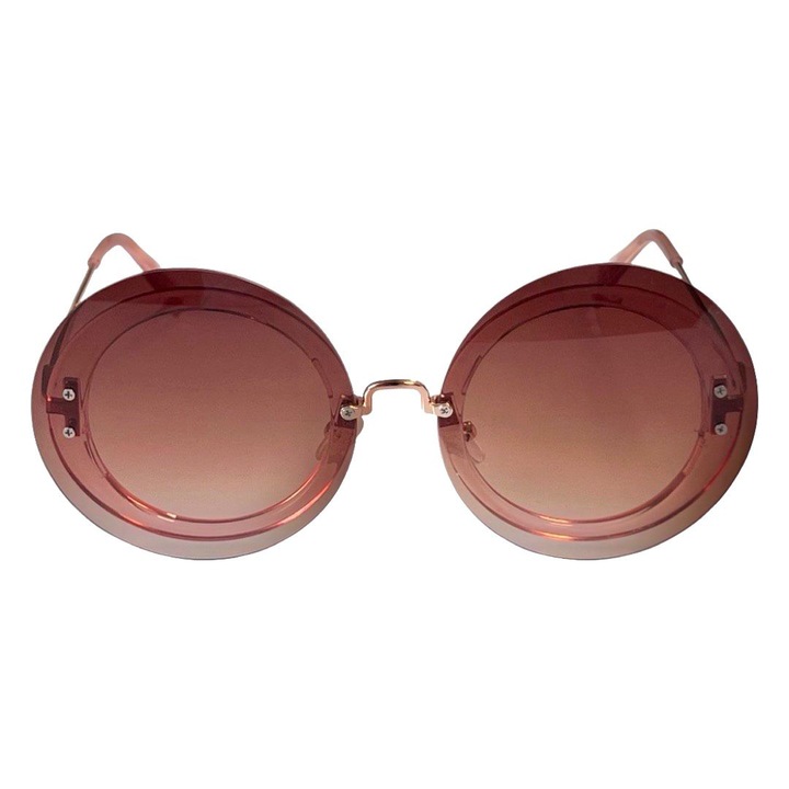 Ochelari de soare, Dama, Oversize, Lentile Rotunde, UV400, Rama Metalica, Roz