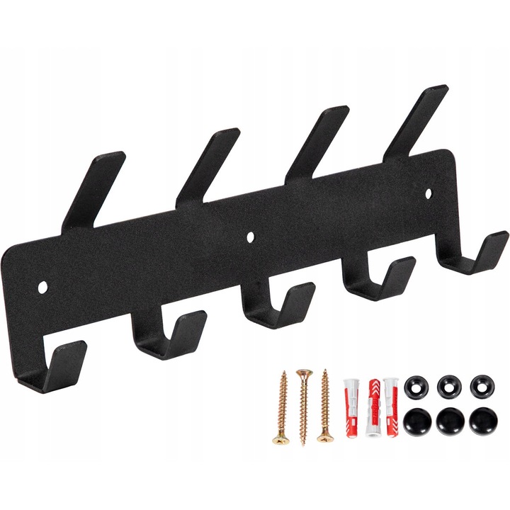 Cuier dublu, 9 carlige, 25 cm, Metal, Negru