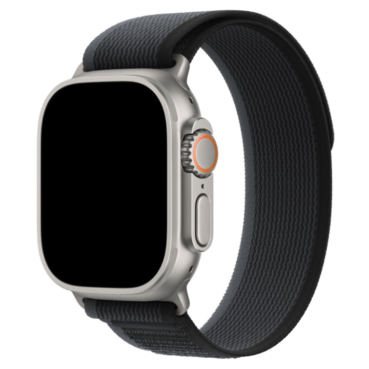 Curea trail, din nylon, compatibila cu Apple Watch 1/2/3/4/5/6/7/8/9/10 46mm/SE/ULTRA, 42/44/45/46/49mm, Black