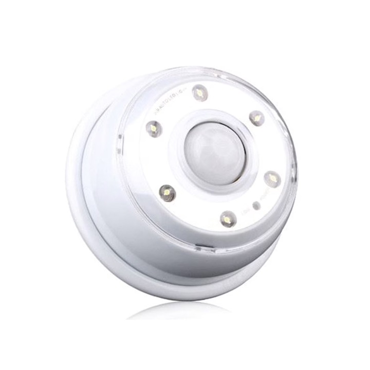 Lampa LED cu senzor de miscare, 6 LED-uri, setare timp, 85mm diametru, Alb