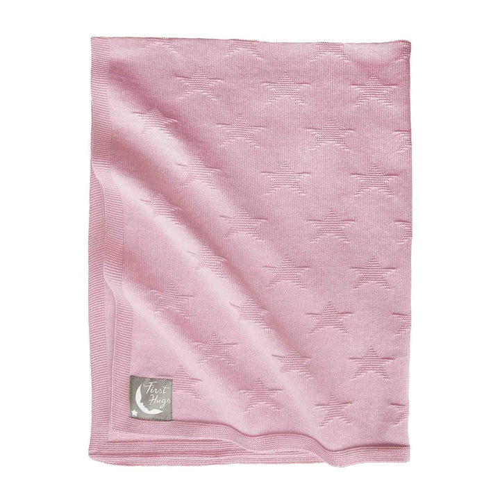 Плетено одеяло за бебе, 80x100 см, нова звезда, Tuxi Bebe, бонбонено розово