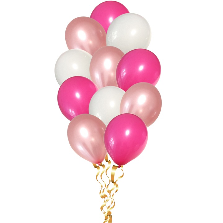 Set 12 baloane, petrecere aniversara, Roz/Alb/Roz auriu, 30cm, Ropet