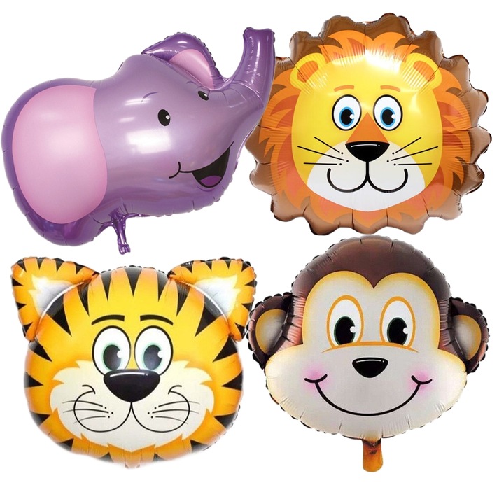 Set 4 baloane animalute, Ropet, petrecere aniversara pentru copii, tema jungle party, zoo, safari
