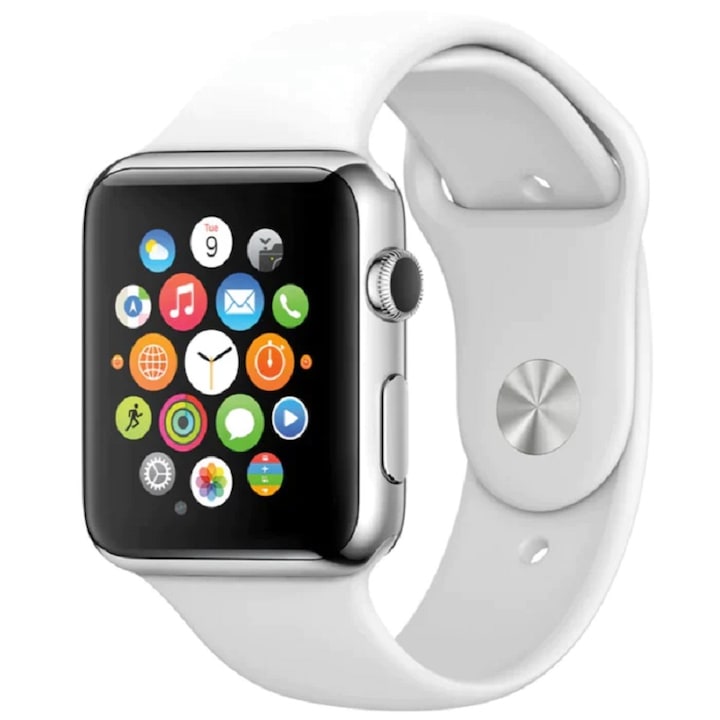 Ceas smartwatch SmartACTIVE® seria 8 EW 02, 1.91 inch, bluetooth, notificari, apeluri, sms, oximetru spo2, ritm cardiac, tensiune arteriala, termometru, monitorizare somn, multi sport, protectie apa ip68, android, IOS, silver