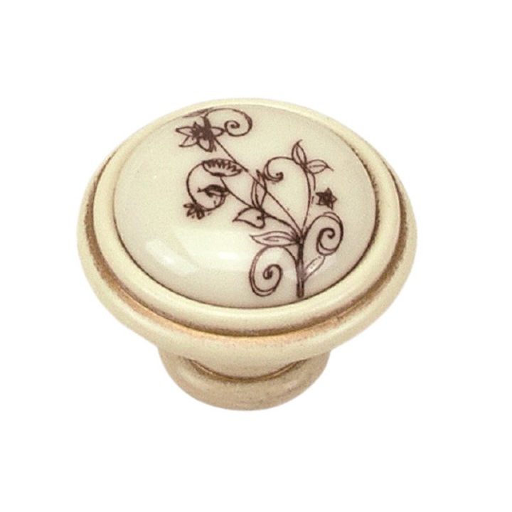 Buton mobila portelan Giusti P88.01.G1.T5G model floare maro, finisaj antichizat