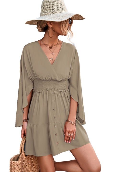 Дамска лятна рокля, Полиестер, Бежов цвят.